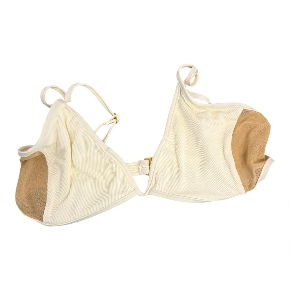 L*SPACE Macey Two Tone with Mesh Bikini Top in‎ Cream and Tan Size M NWT